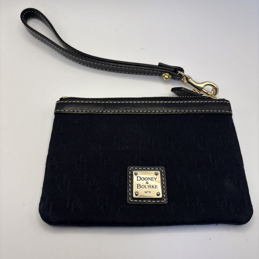 Dooney & Bourke Black Canvas Leather Trim Small Wristlet
